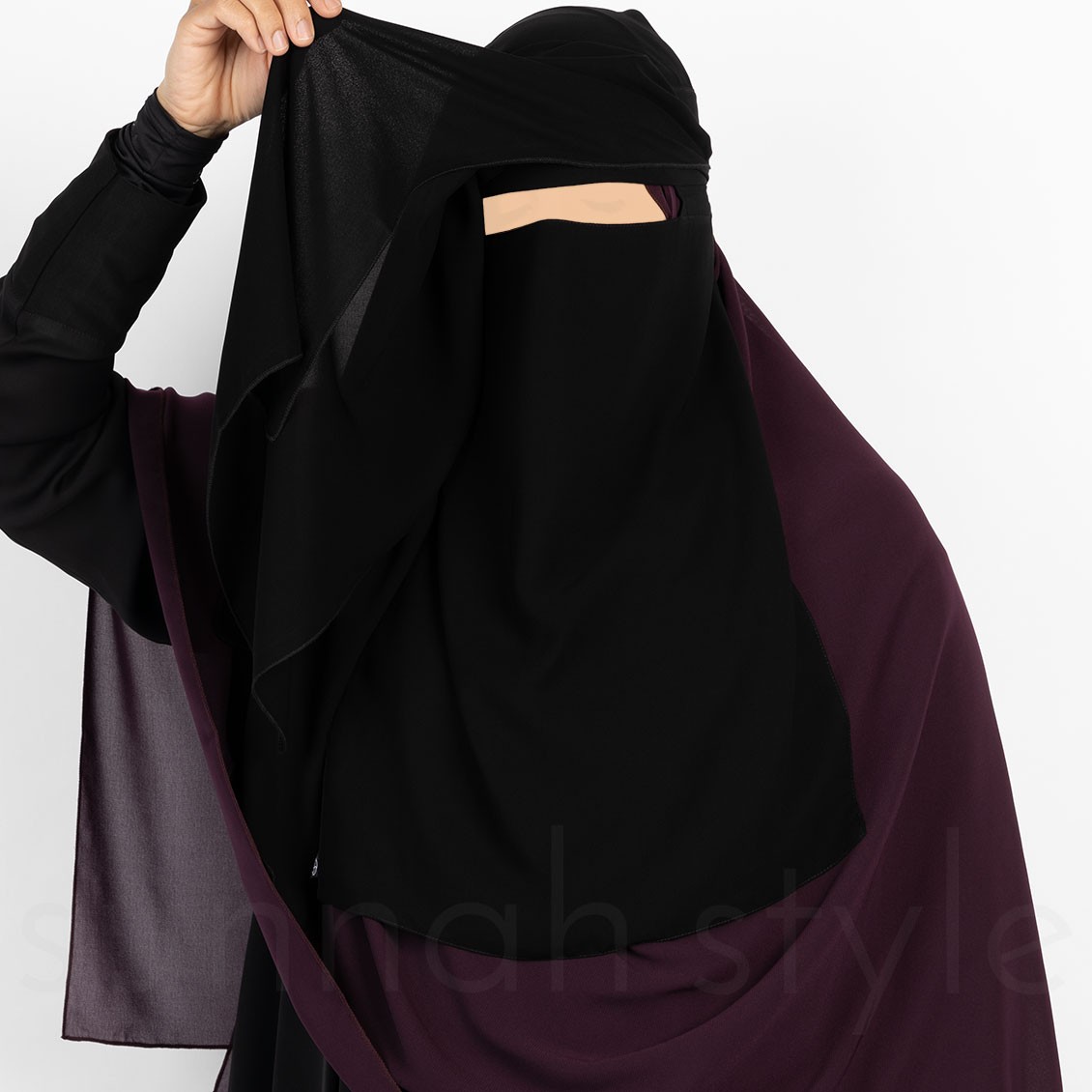 Sunnah Style No-Pinch Three Layer Niqab Black